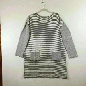 J.Jill Dress Gray Women’s Size Large Striped Knit Long Sleeve Dress Pockets